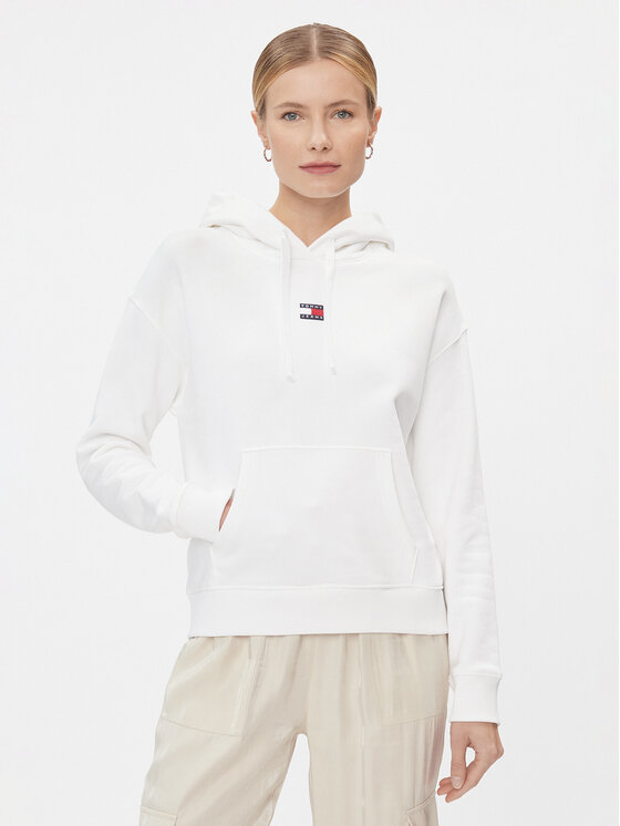 Tommy Jeans Bluza Badge DW0DW17326 Biały Boxy Fit