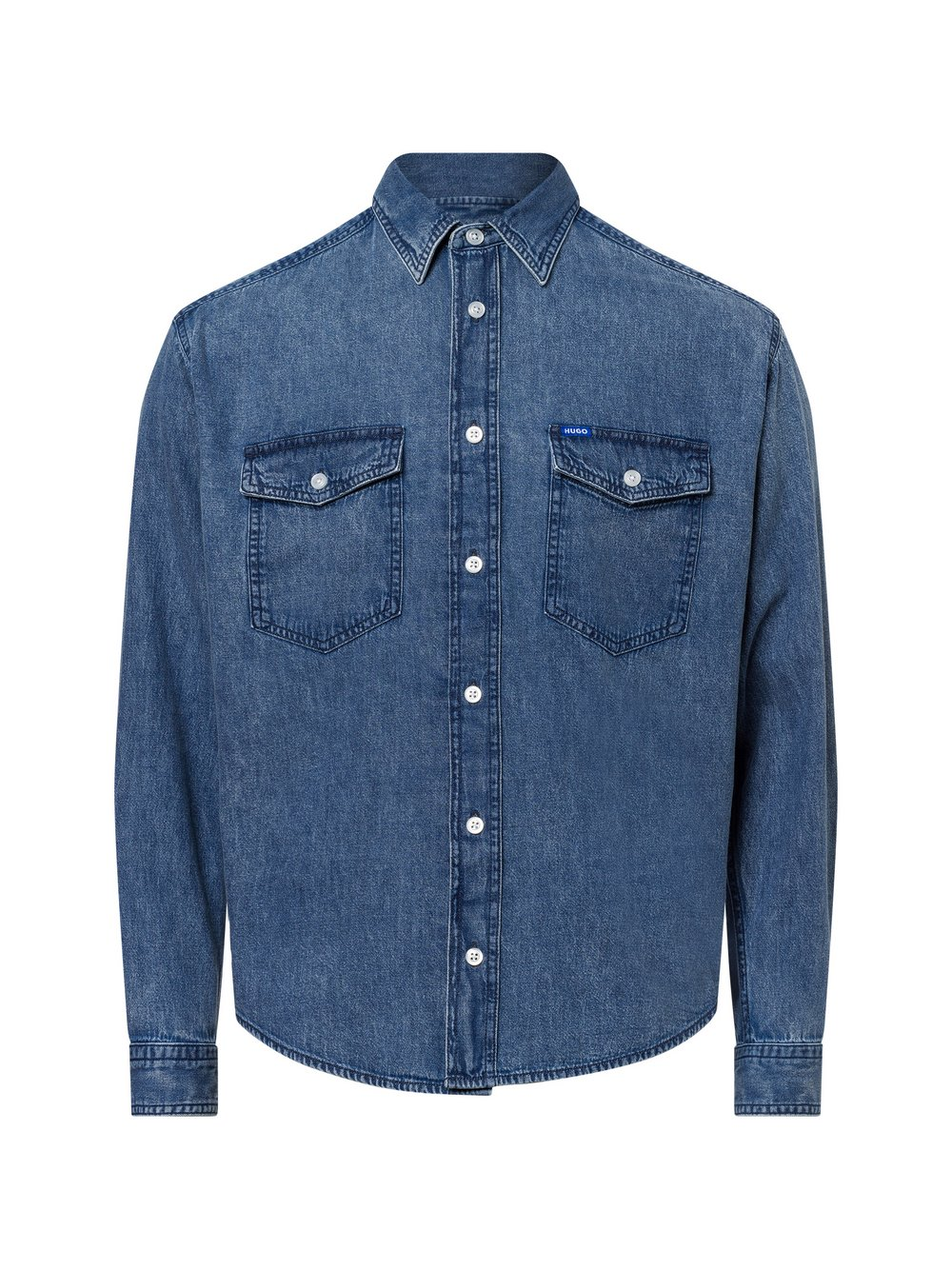 HUGO BLUE Męska koszula dżinsowa - Ebino Mężczyźni Regular Fit Bawełna niebieski, L