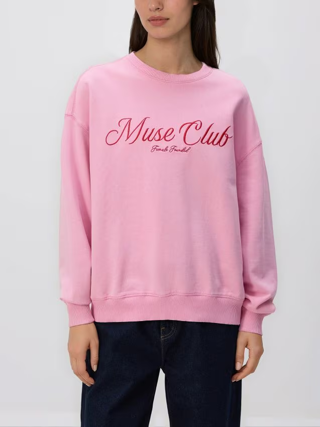 Reserved - Bluza z haftowanym napisem - pastelowy róż