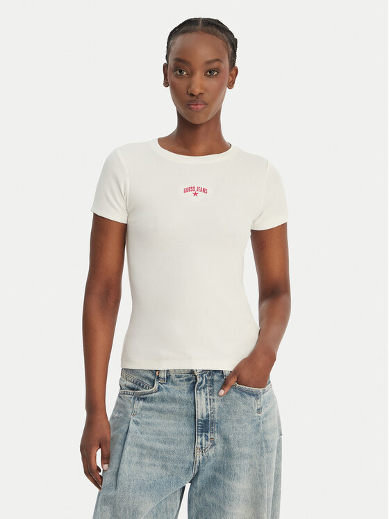 Guess Jeans T-Shirt W6GPZ3 KA0H1 Écru Slim Fit