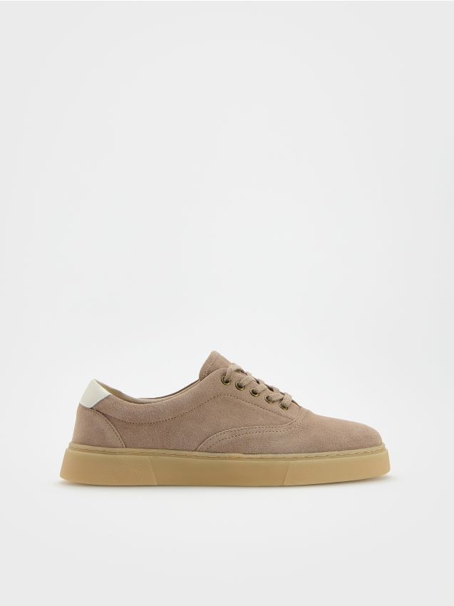 Reserved - Skórzane sneakersy - beżowy miniaturka