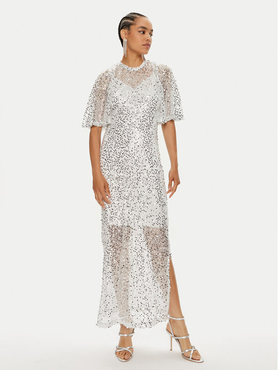 Vila Sukienka wieczorowa Vidance S/S 14103264 Srebrny Regular Fit