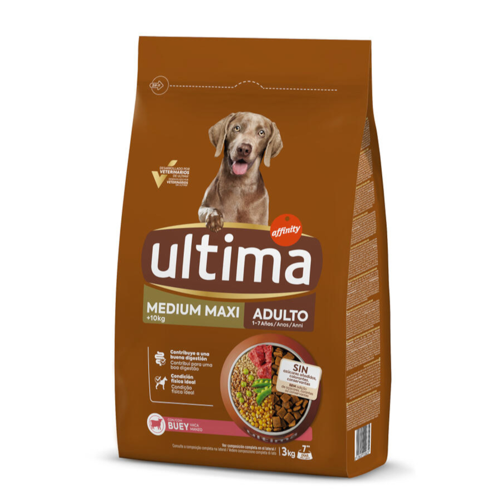 20% taniej! Ultima, 2 x 1,35 kg / 1,5 kg / 2,5 kg / 2,7 kg / 3 kg / 7 kg - Medium / Maxi Adult, wołowina, 2 x 3 kg