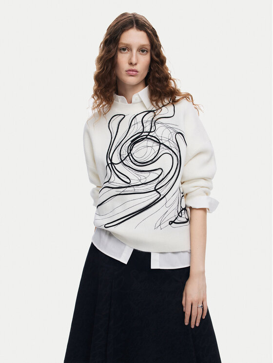 Desigual Sweter Montpellier Lacroix 24WWJF55 Biały Loose Fit