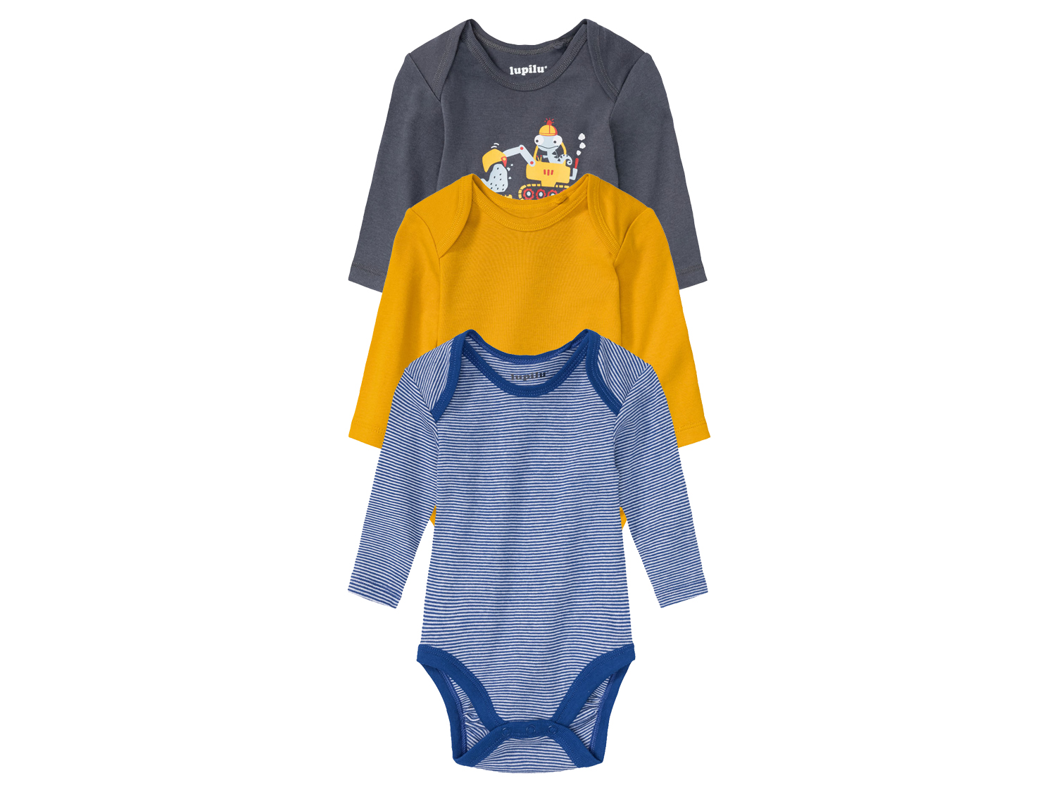 lupilu® Body niemowlęce, 3 szt. (Wzór niebieski/granatowy/żółty, 62/68)