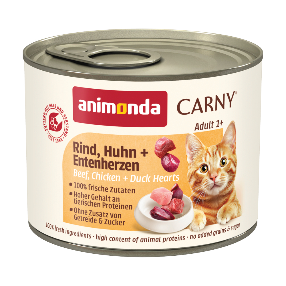 animonda Carny Adult, 6 x 200 g - Wołowina i kurczak z sercami kaczymi