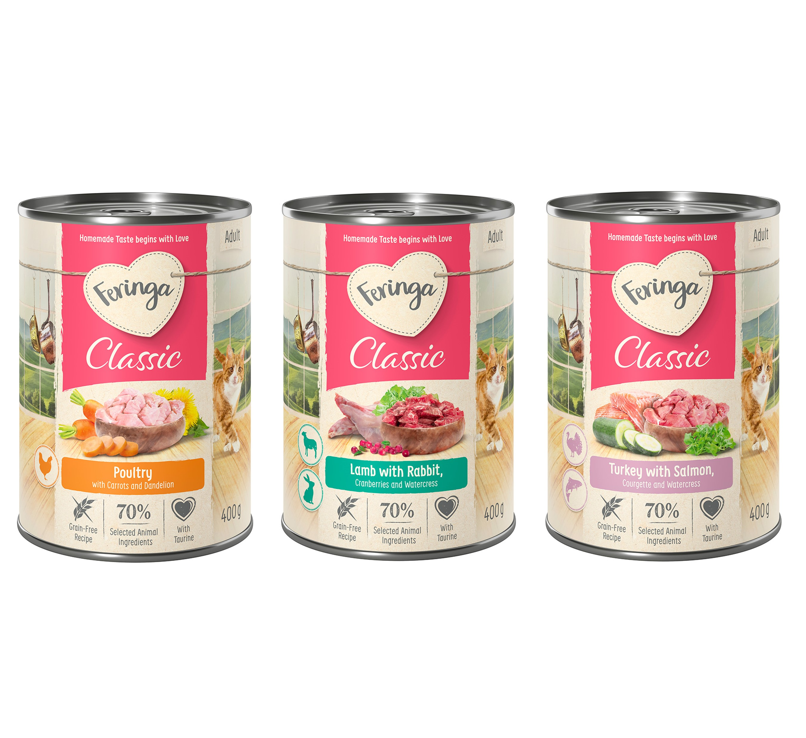 Feringa Classic Meat Menu, 6 x 400 g  - Pakiet mieszany 4 (Drób, jagnięcina i królik, łosoś i indyk)
