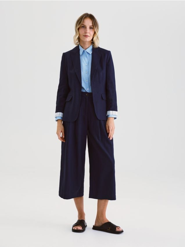 Reserved - Spodnie culotte z lnem - granatowy