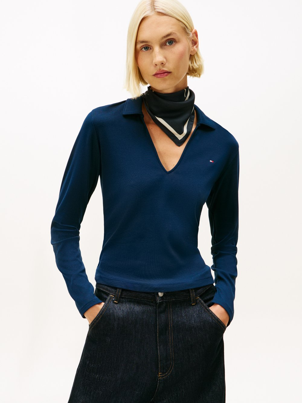 Tommy Hilfiger Damska koszulka z długim rękawem Kobiety Bawełna niebieski, M