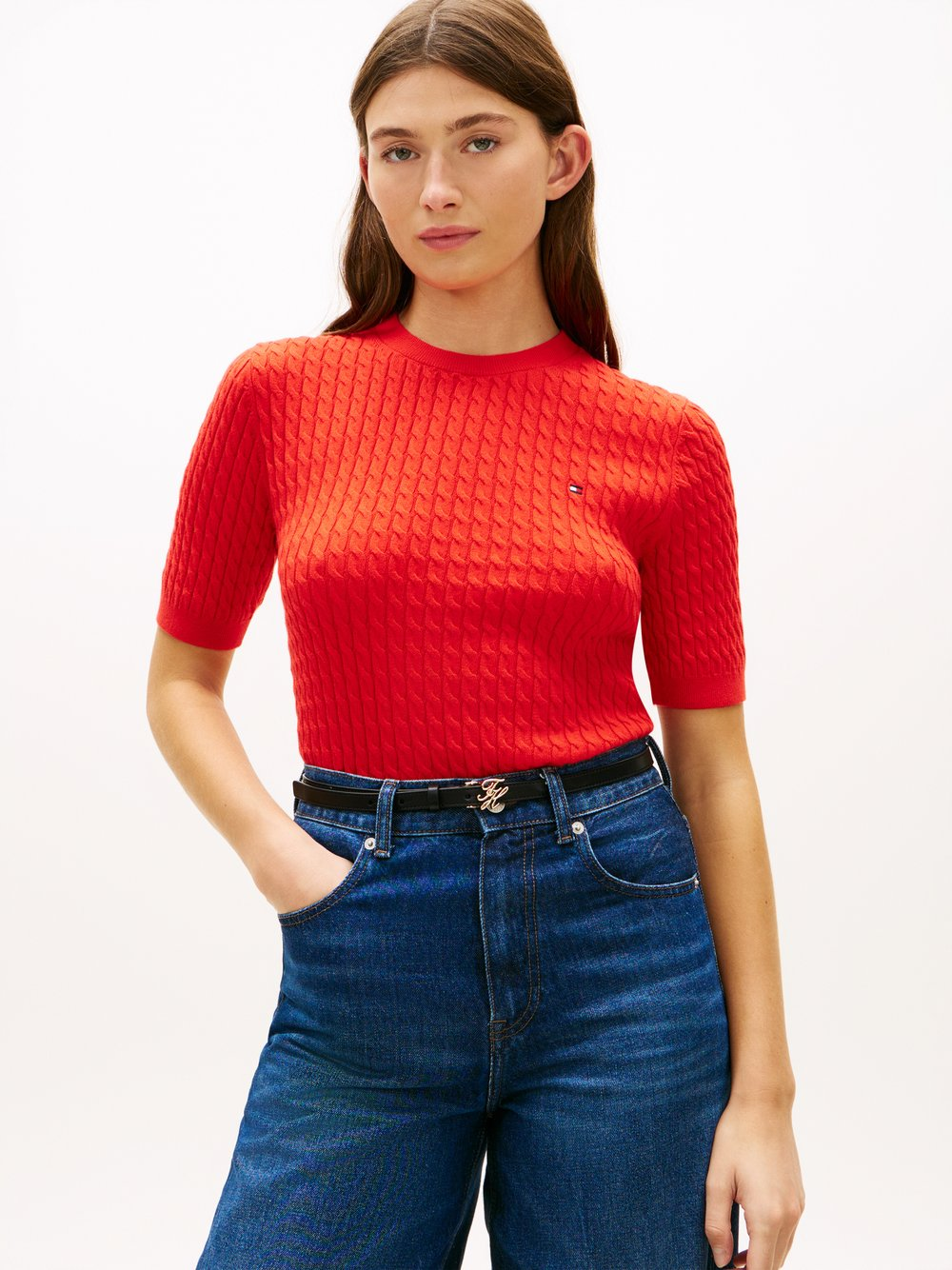 Tommy Hilfiger Damska koszulka z dzianiny Kobiety Bawełna czerwony, S
