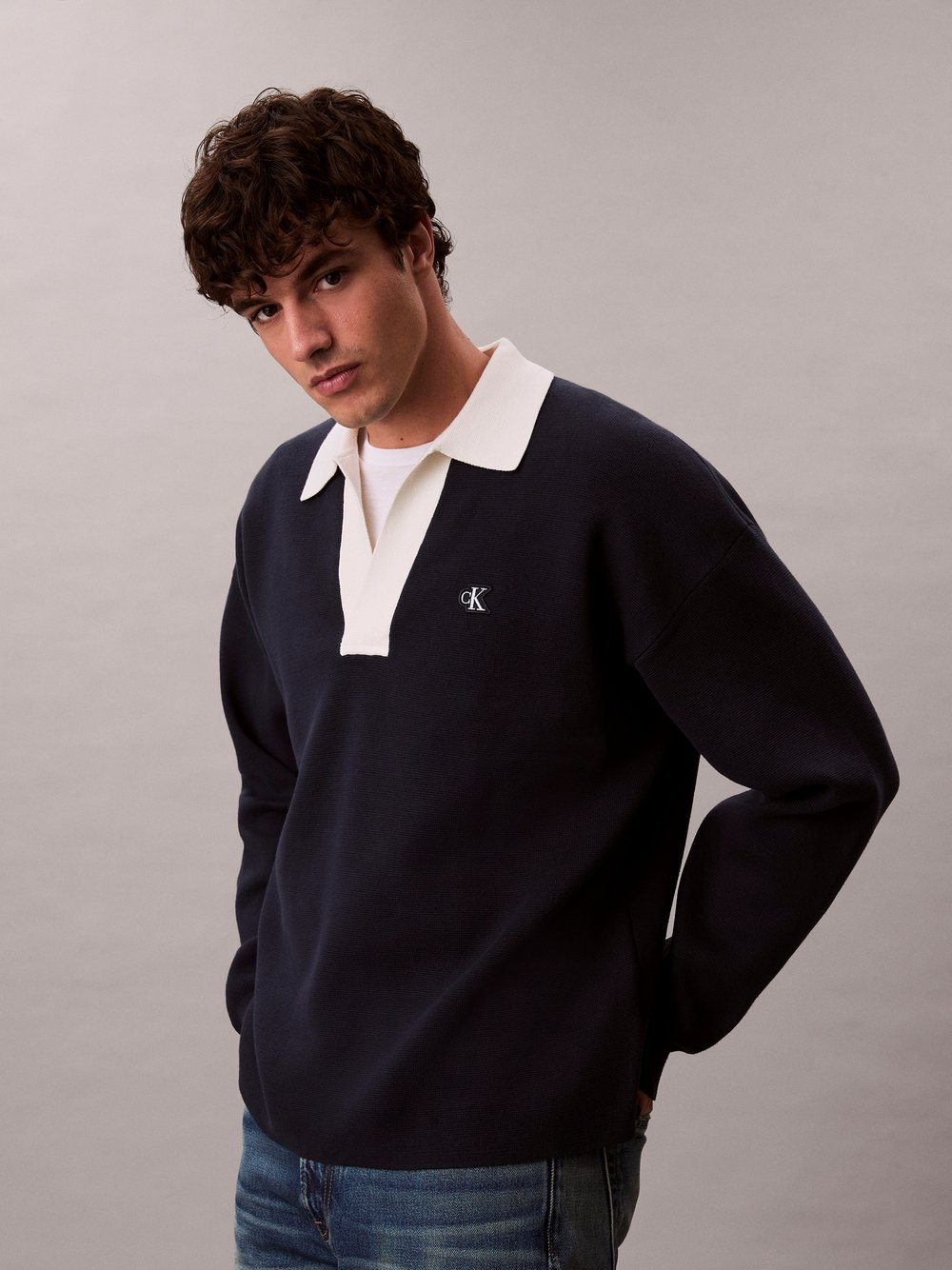 Calvin Klein Jeans Męski sweter z dzianiny Mężczyźni niebieski, L