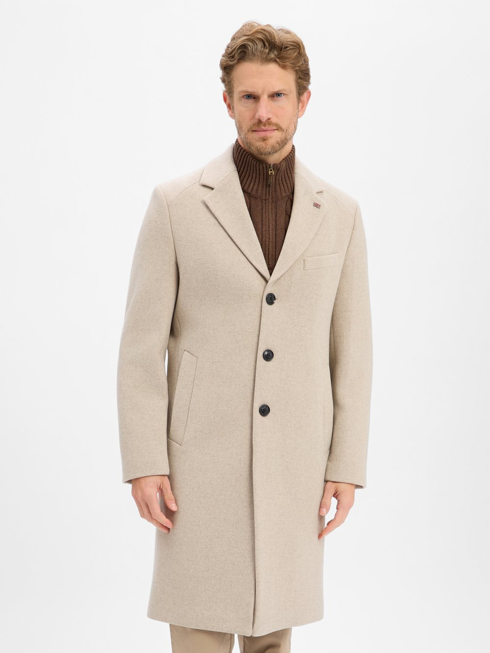 Finshley & Harding London Męski wełniany płaszcz - Frederick Mężczyźni Wełna beżowy, 50