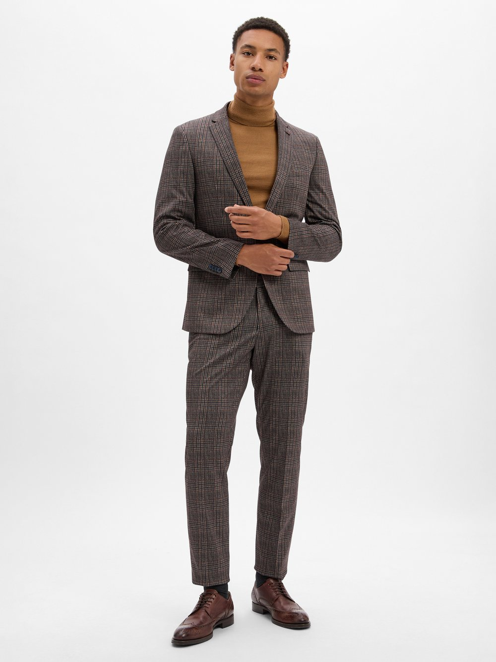 Finshley & Harding London Garnitur - Brixdon Mężczyźni Slim Fit brązowy|szary|zielony|wielokolorowy, 98
