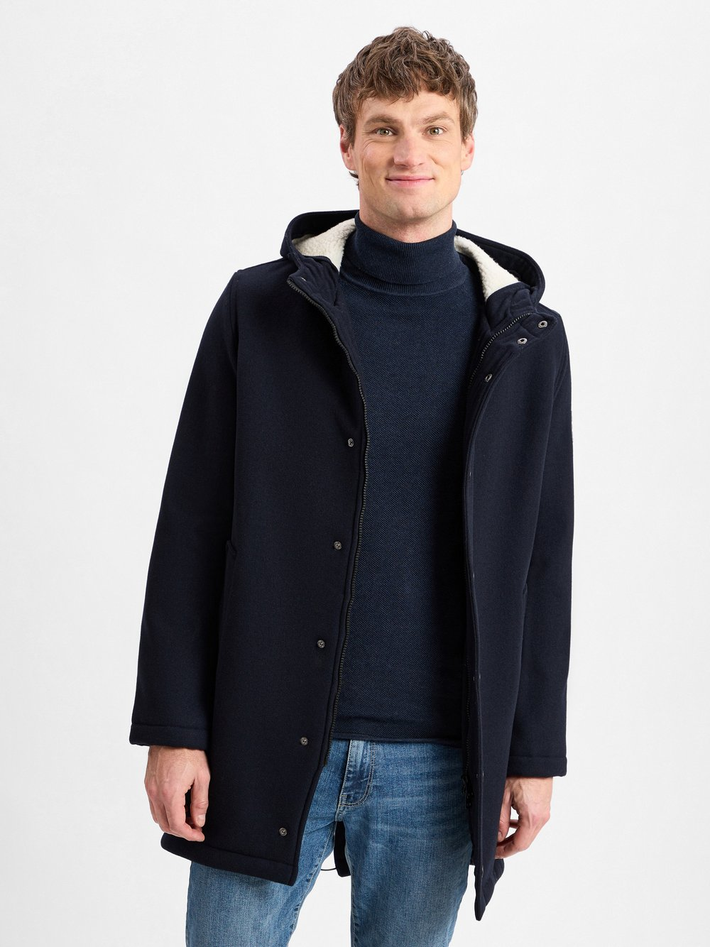 Finshley & Harding London Męski wełniany płaszcz - FHL-Paco Mężczyźni Sztuczne włókno niebieski, 46