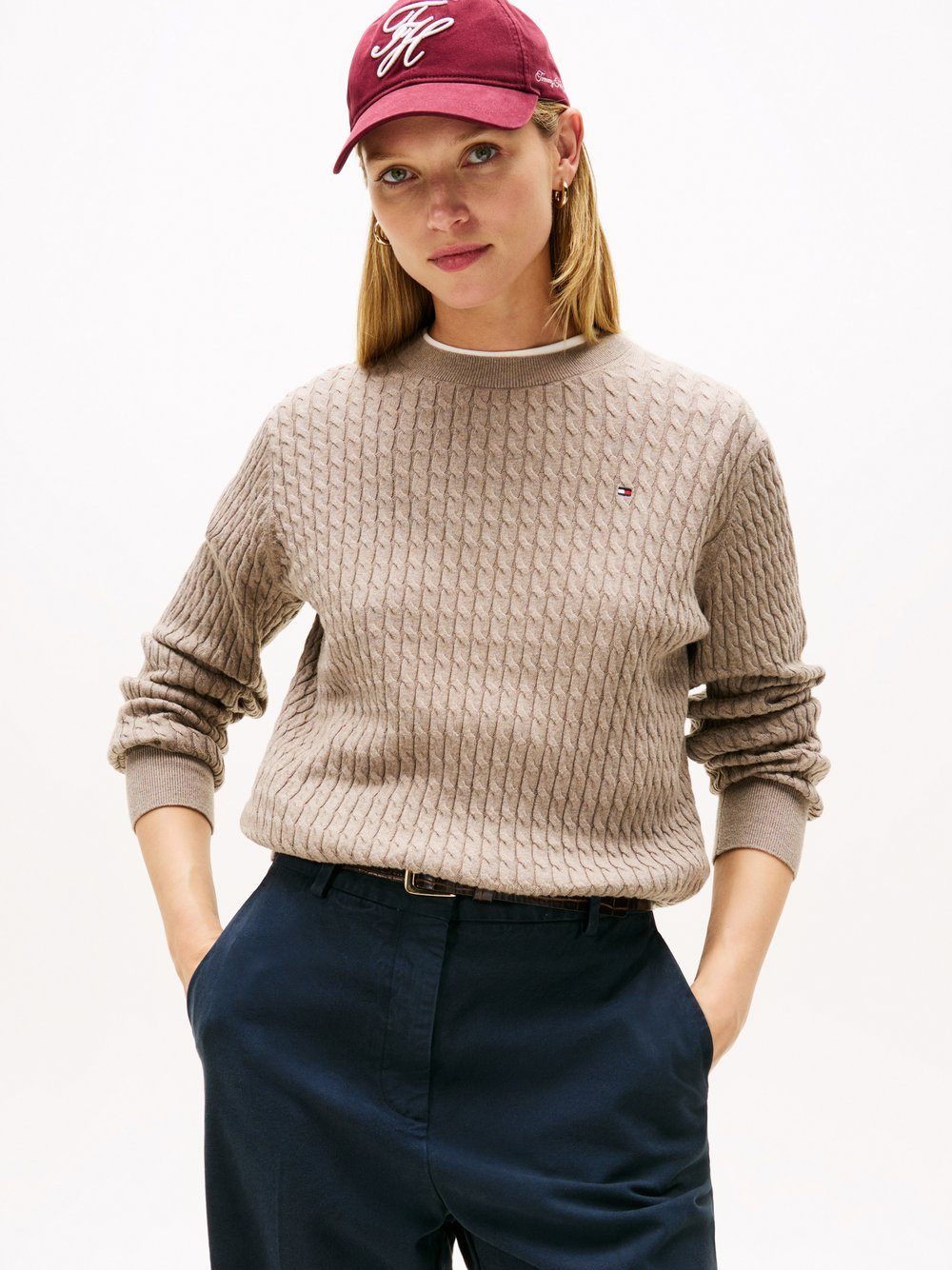 Tommy Hilfiger Sweter damski z dzianiny Kobiety Bawełna beżowy|brązowy, XL