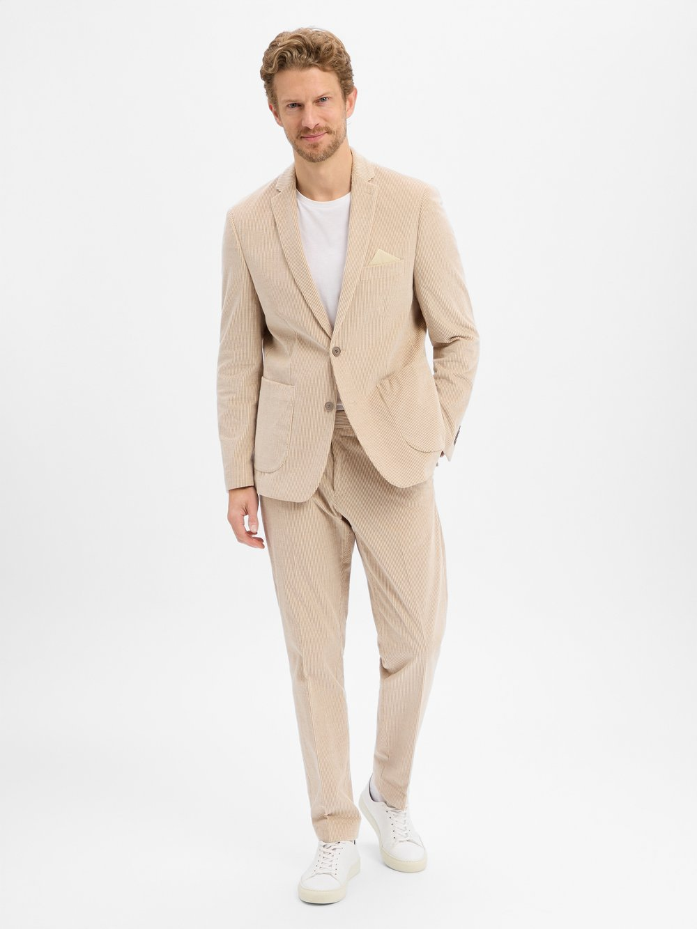 Finshley & Harding Męski garnitur modułowy - Maarten-Mitch Mężczyźni Modern Fit Sztruks beżowy, 102
