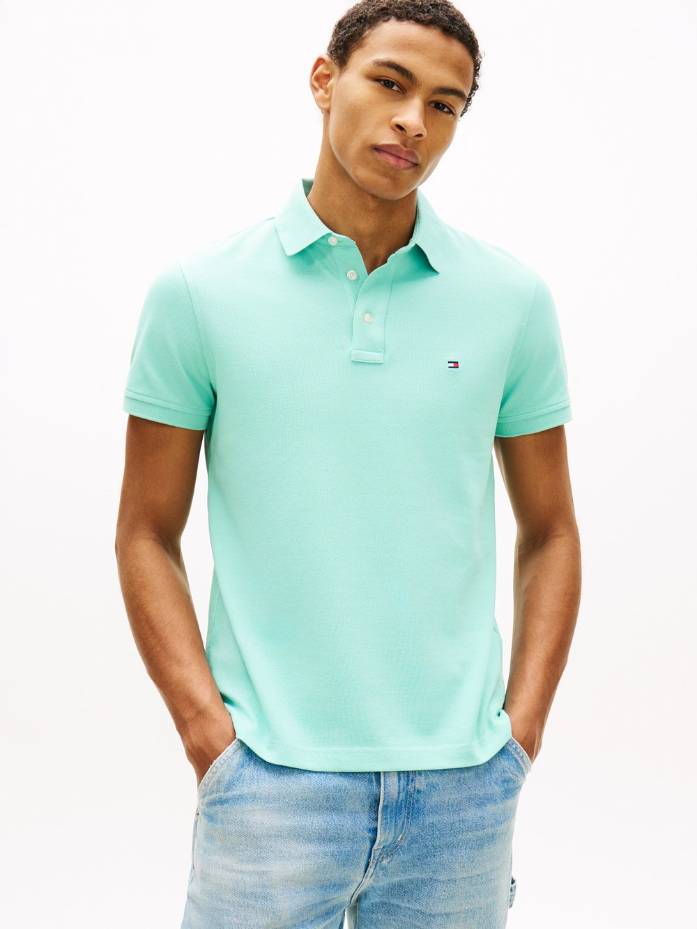 Tommy Hilfiger Męska koszulka polo Mężczyźni Bawełna niebieski jednolity, XL
