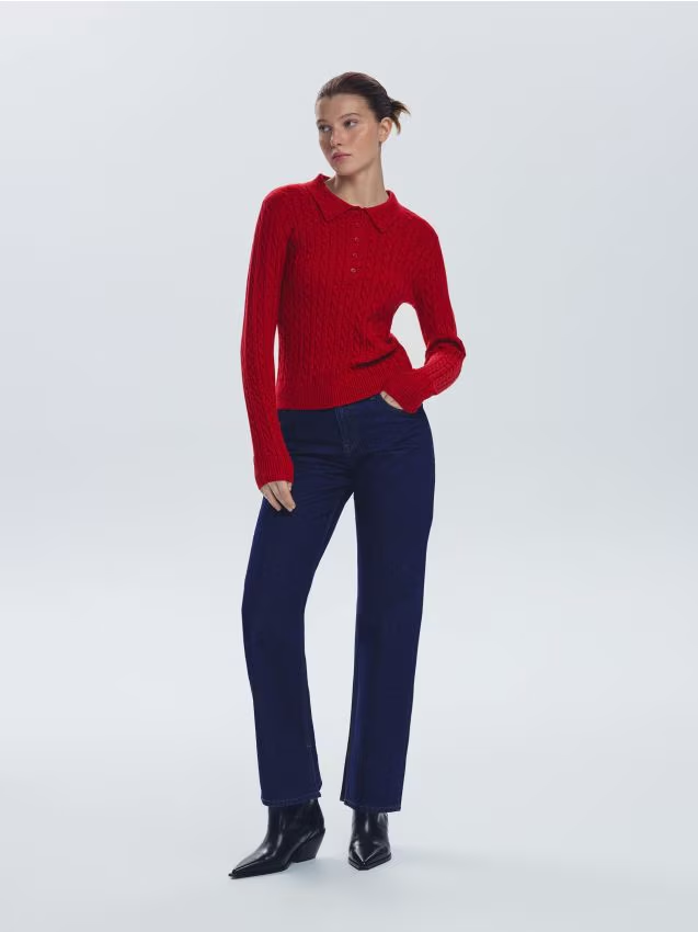 Reserved - Sweter z ozdobnym splotem - czerwony