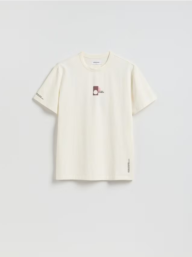 Reserved - T-shirt comfort z nadrukiem - złamana biel