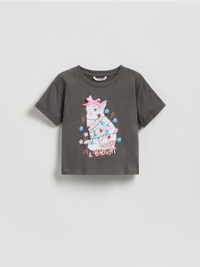 Reserved - Świąteczny t-shirt z nadrukiem - ciemnoszary miniaturka