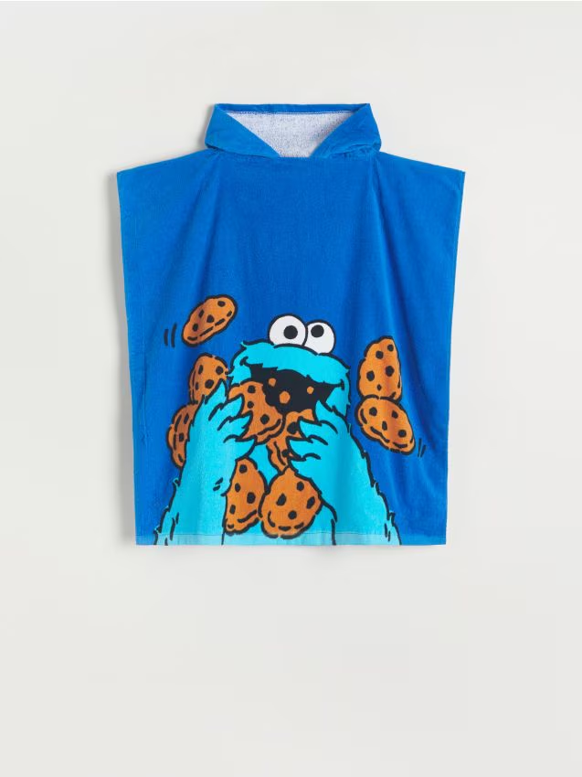 Reserved - Ręcznik kąpielowy z kapturem Cookie Monster - niebieski