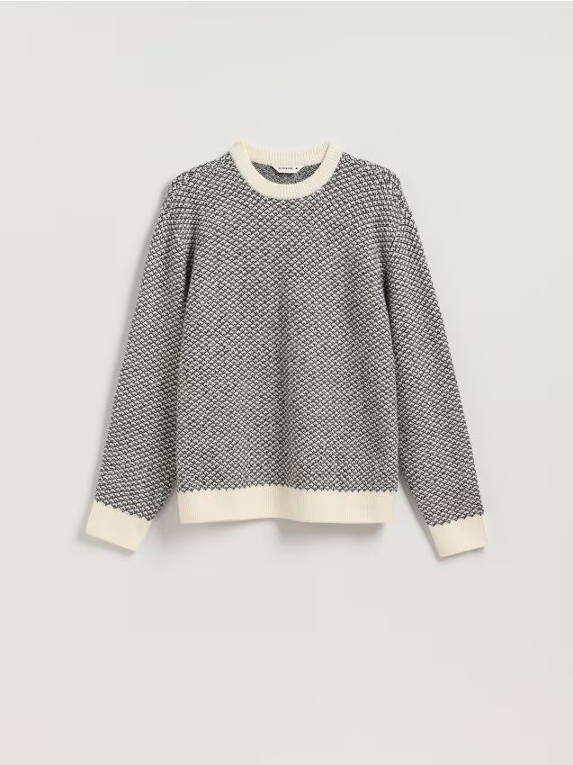 Reserved - Wzorzysty sweter - biały