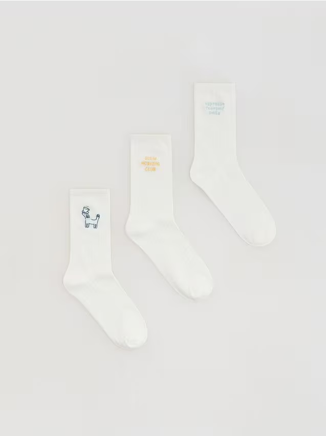 Reserved - Skarpetki z haftem 3 pack - złamana biel