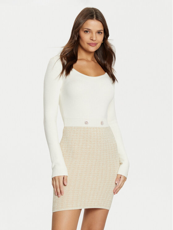 Guess Sukienka dzianinowa W5RK12 Z3KX0 Écru Bodycon Fit