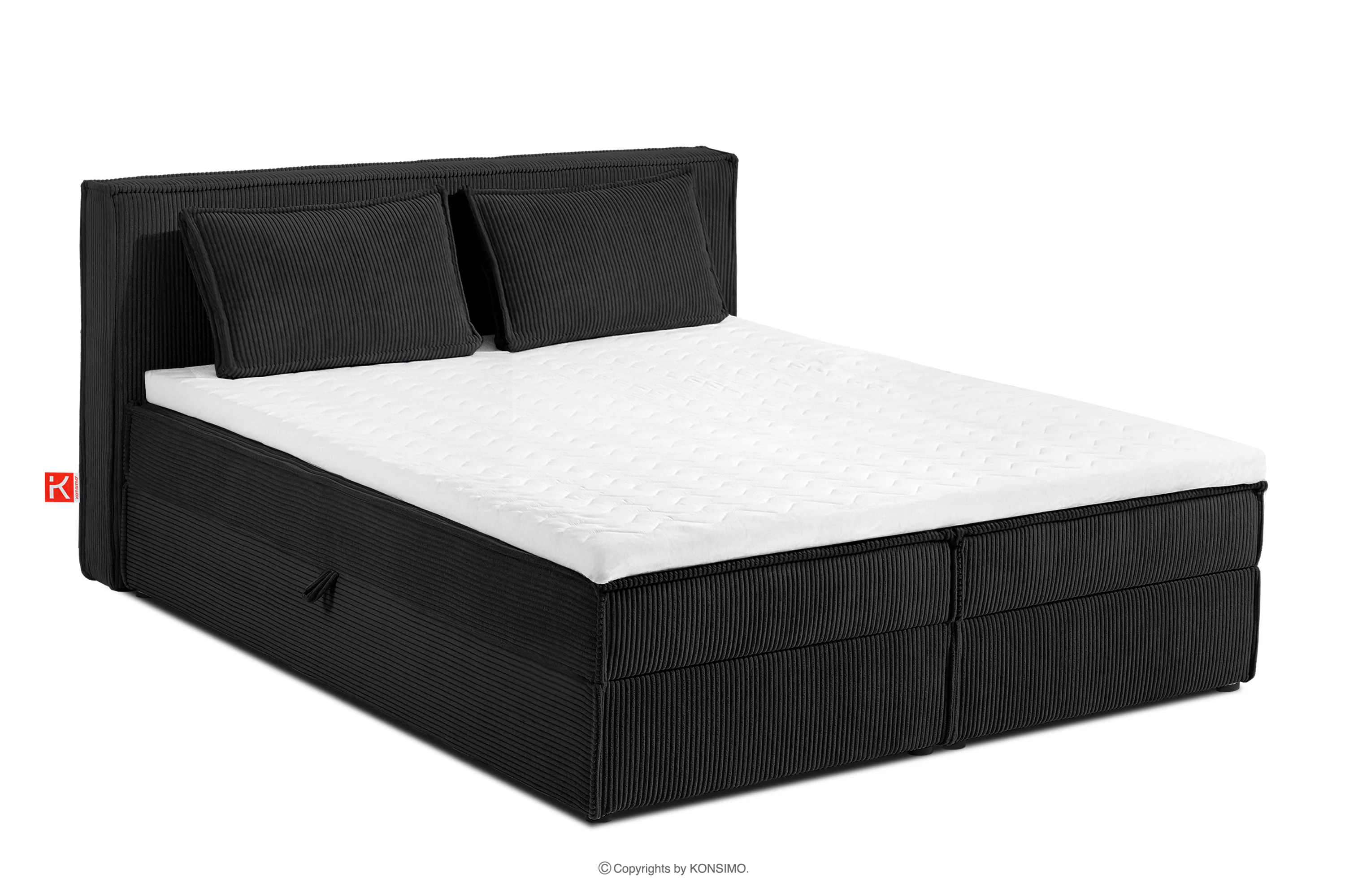 Łóżko kontynentalne z toperem dwuosobowe 160 cm w tkaninie sztruks czarny ROTI