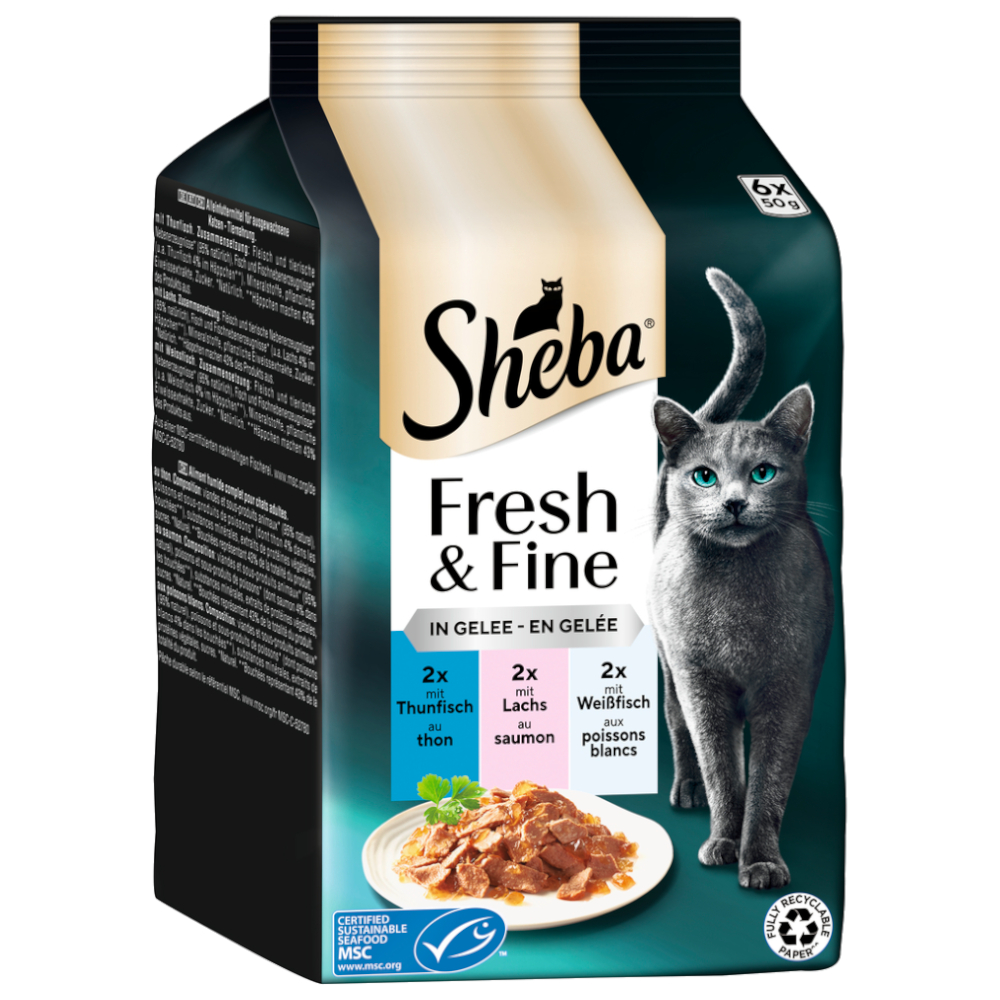 Sheba Fresh & Fine, 6 x 50 g -  Tuńczyk, łosoś i białoryb w galarecie miniaturka