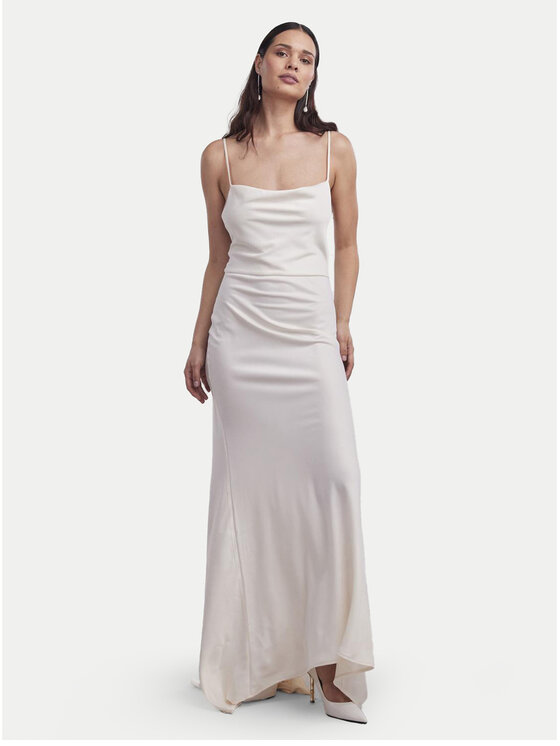YAS Sukienka wieczorowa Dottea 26030334 Écru Slim Fit