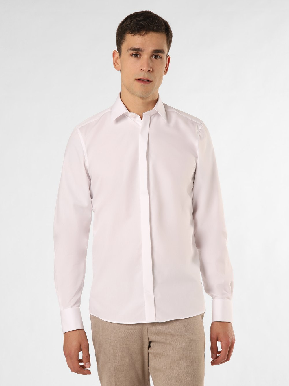 Finshley & Harding Koszula męska łatwa w prasowaniu z wywijanymi mankietami Mężczyźni Slim Fit Bawełna biały, 42