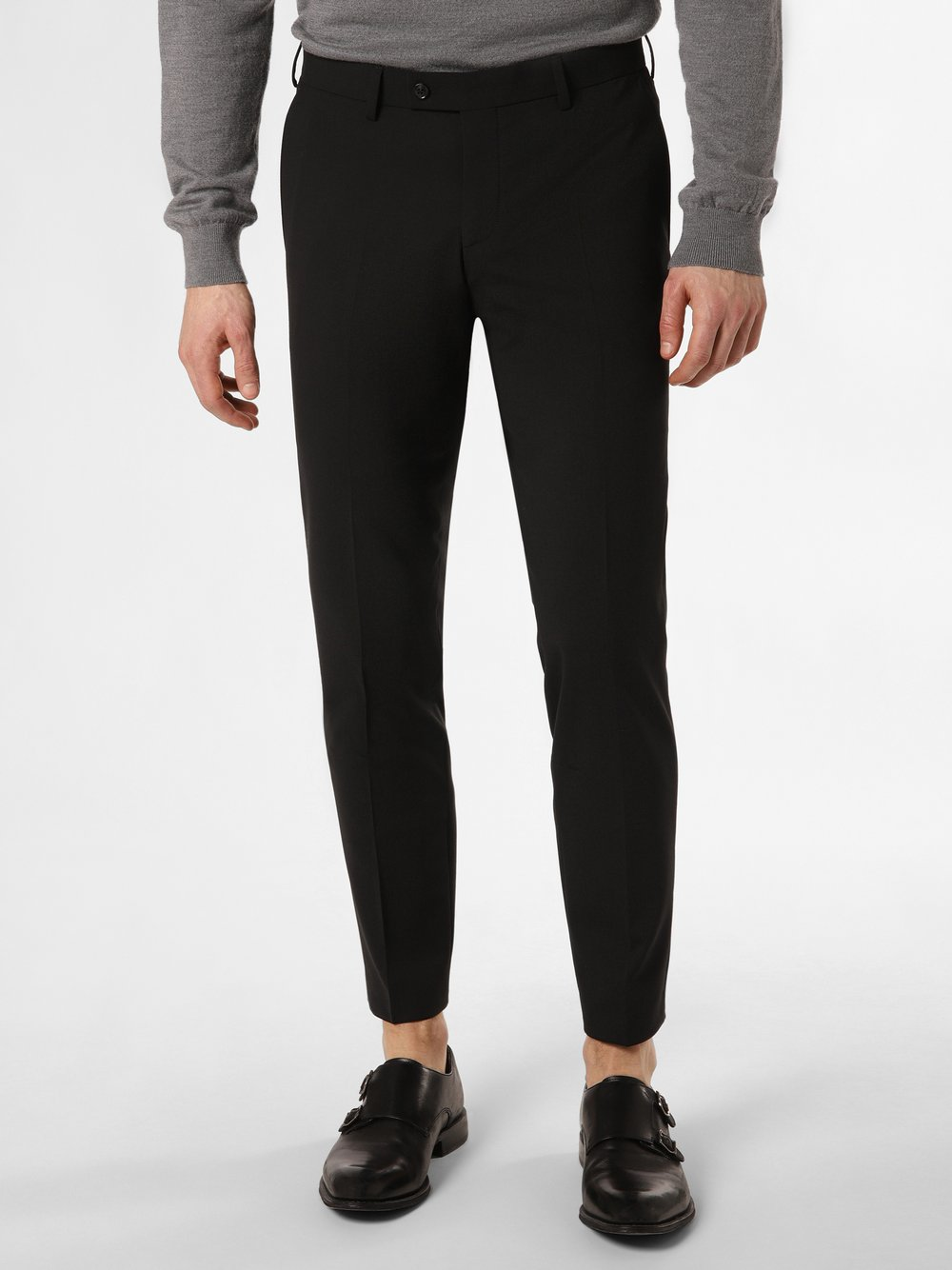 Finshley & Harding London Męskie spodnie od garnituru modułowego Mężczyźni Slim Fit Sztuczne włókno czarny, 54