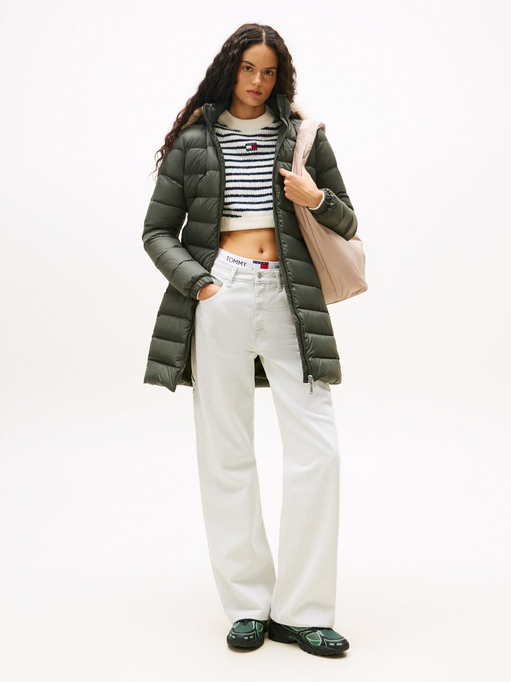 Tommy Jeans Damski płaszcz puchowy Kobiety Sztuczne włókno zielony, XS