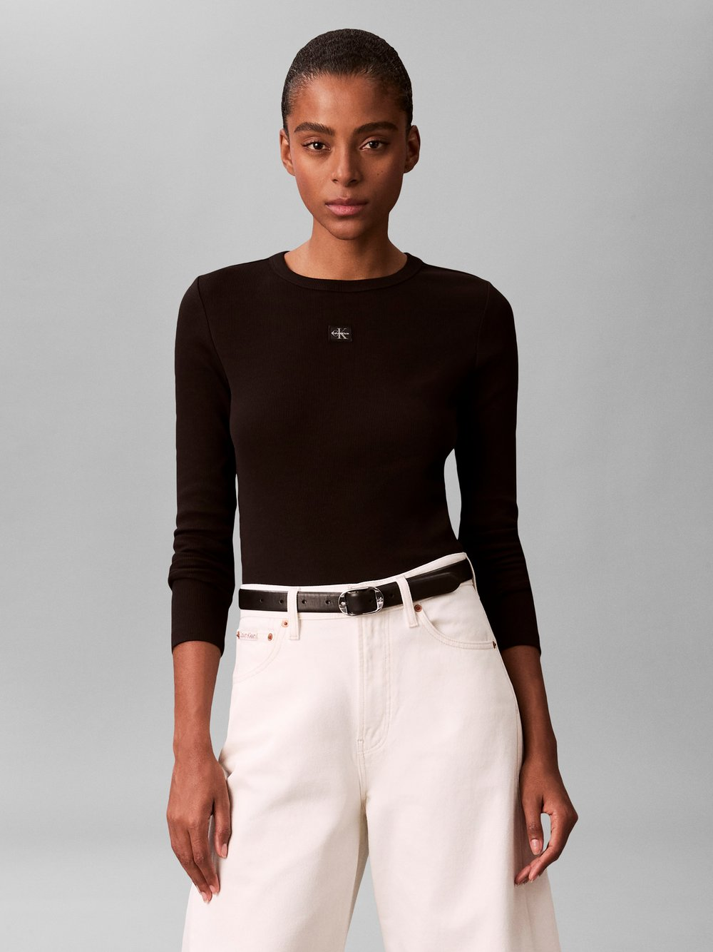 Calvin Klein Jeans Damska koszulka z długim rękawem Kobiety Bawełna czarny, S