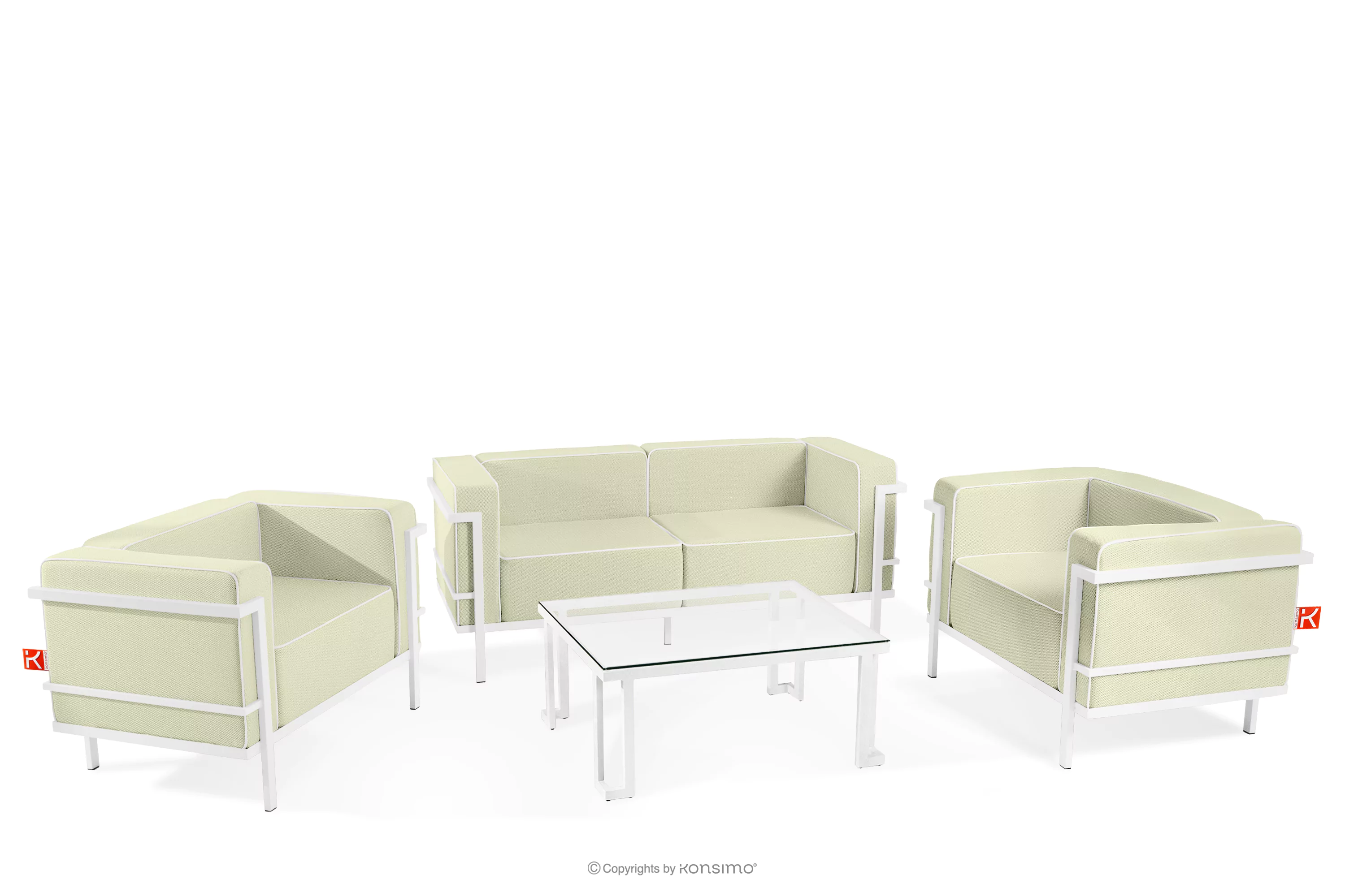Zestaw mebli ogrodowych 2x fotel, sofa dwuosobowa, stolik biały/jasny zielony/biały TRIGLO
