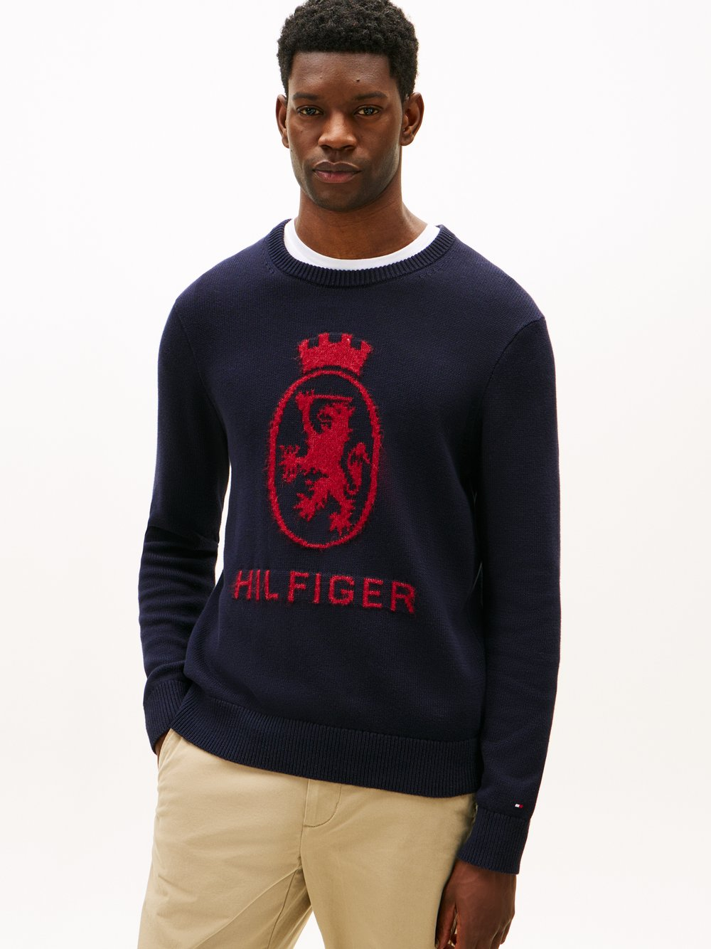 Tommy Hilfiger Męski sweter z dzianiny Mężczyźni Bawełna niebieski|czerwony, L