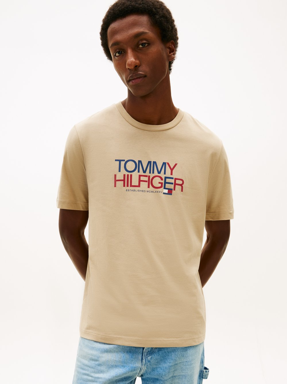 Tommy Hilfiger Koszulka męska Mężczyźni Bawełna beżowy|niebieski|czerwony, S