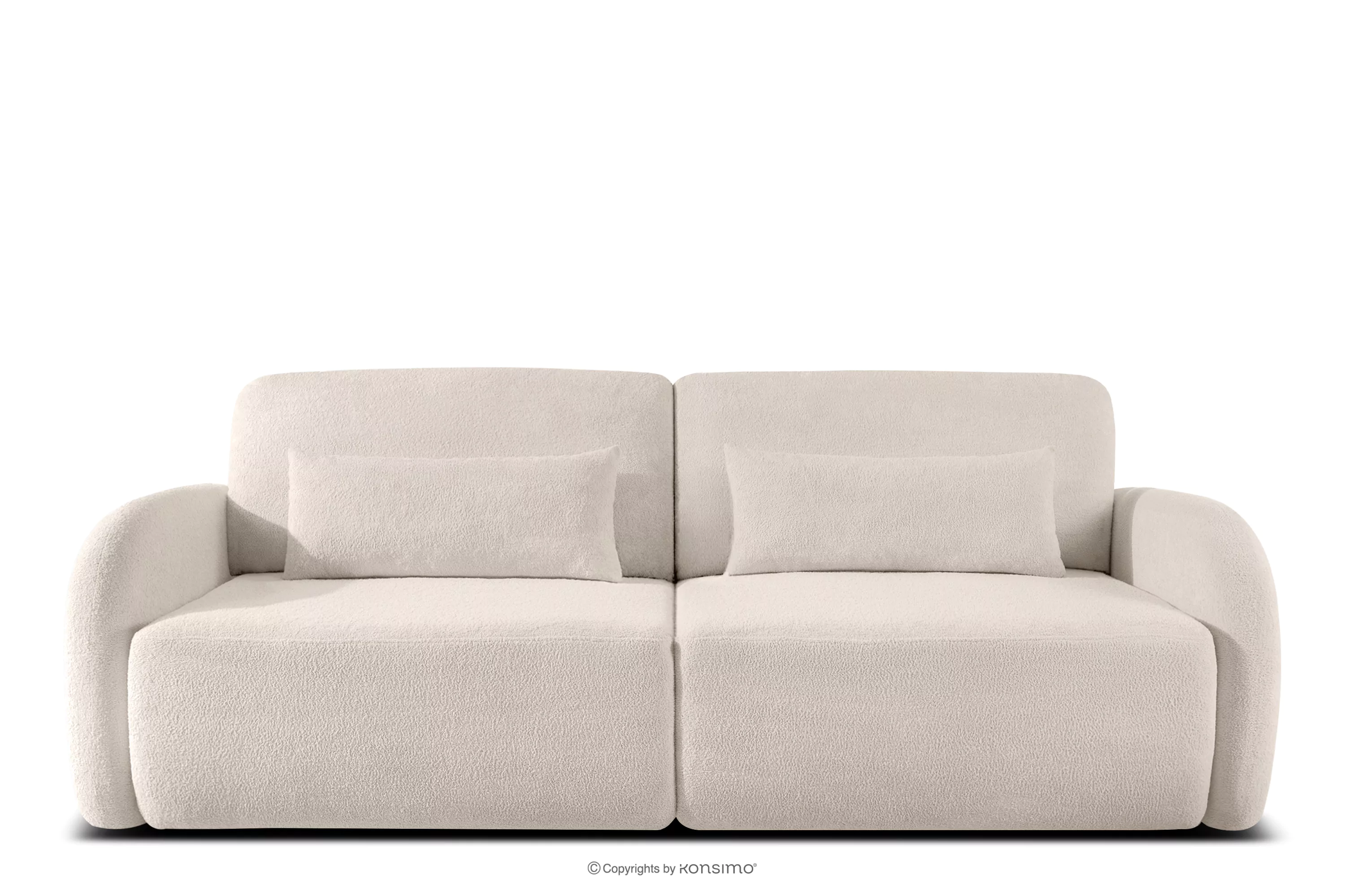 Sofa rozkładana trzyosobowa zaokrąglona w tkaninie shaggy kremowy CALICO
