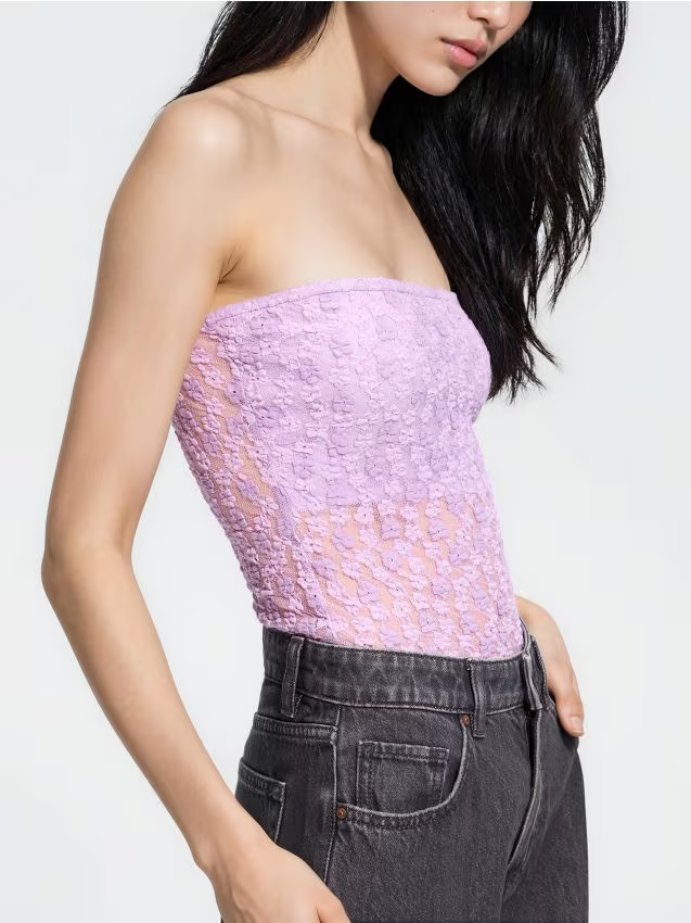 Reserved - Koronkowe body - lawendowy