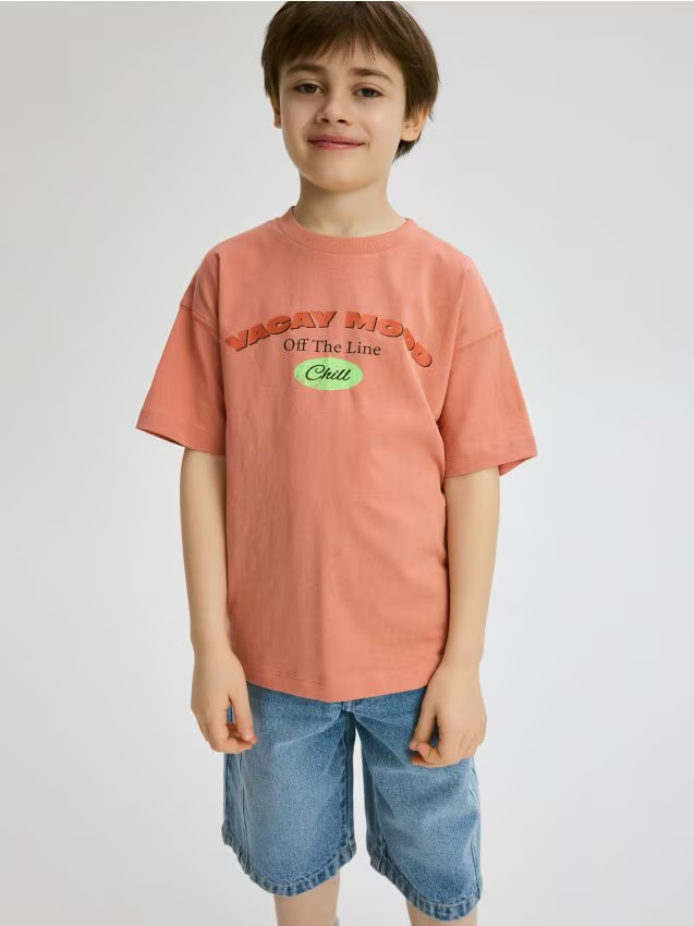Reserved - T-shirt z nadrukiem - pastelowy róż