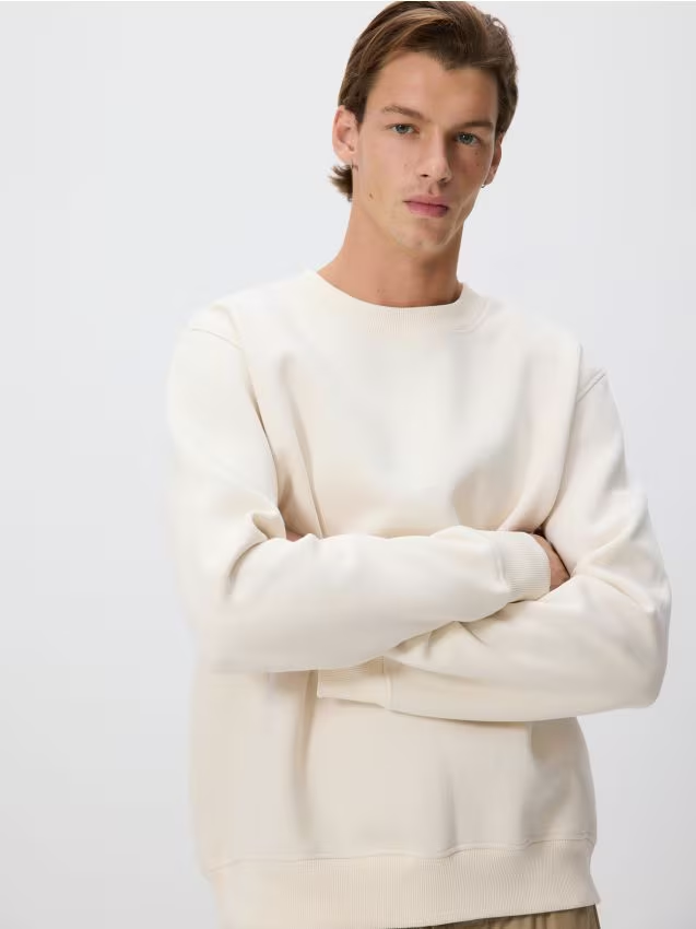 Reserved - Gładka bluza z bawełną - złamana biel miniaturka
