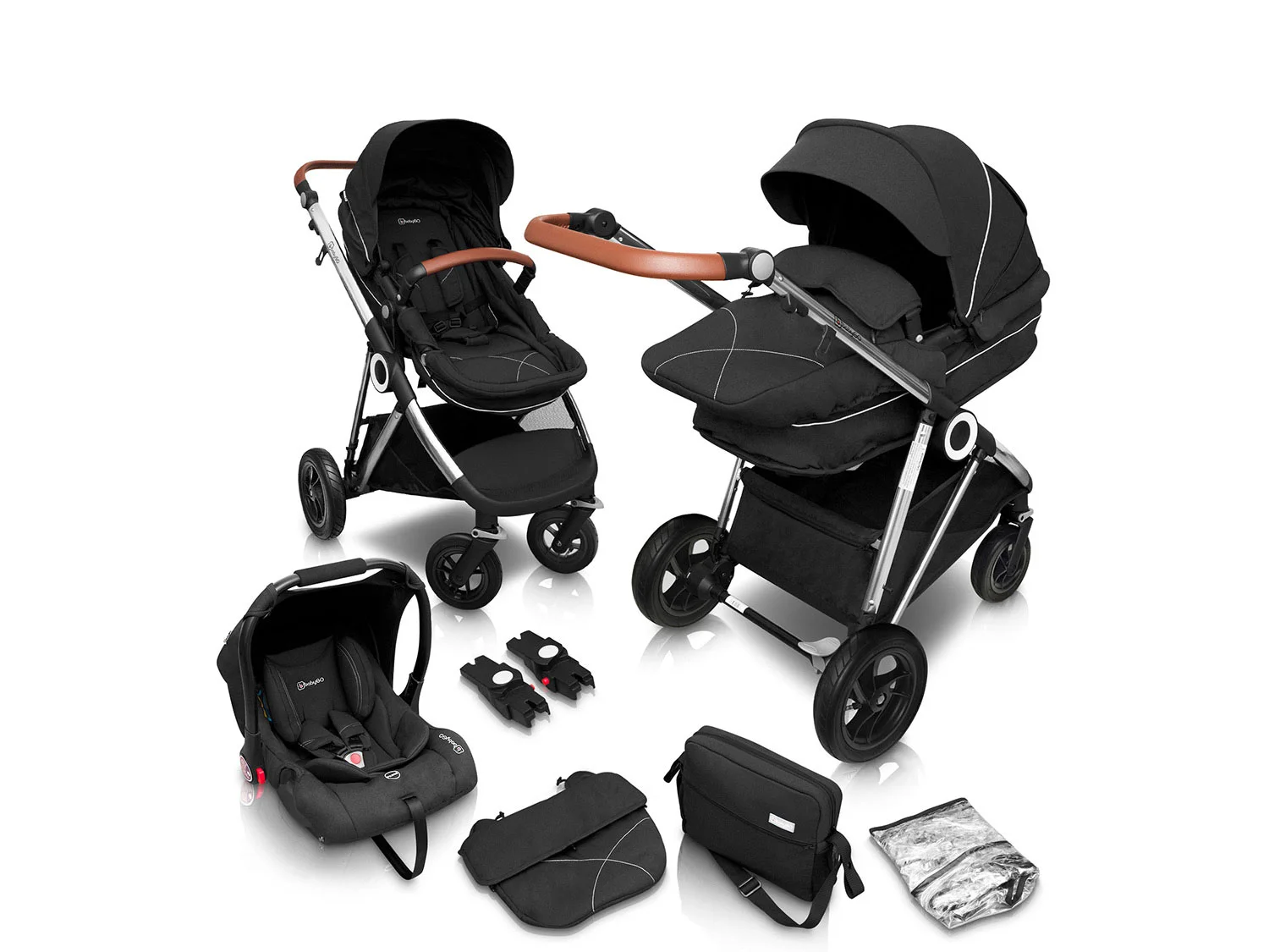 BabyGO Wózek 3w1 Buggy «Halime AIR Pram », z gondolą, spacerówką i fotelikiem samochodowym (Czarny)