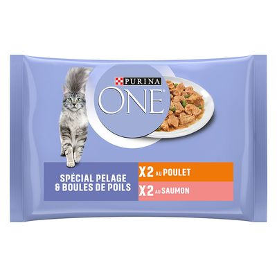 PURINA ONE Coat & Hairball, 4 x 85 g - Kurczak i łosoś