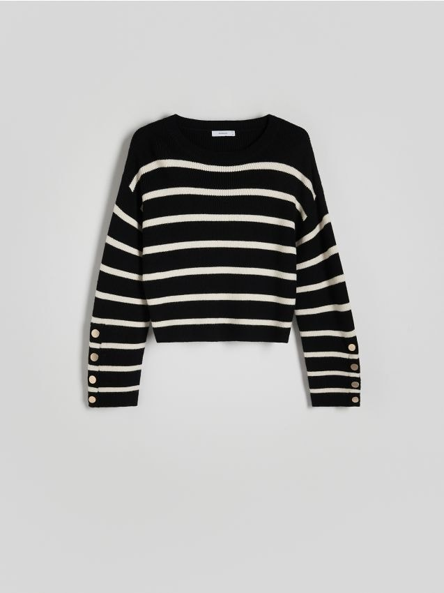 Reserved - Sweter w paski - czarny miniaturka