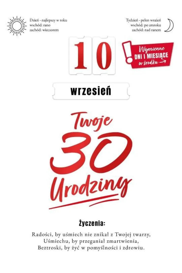 Karnet GM B6 30 Urodziny z ustawianą cyfrą i miesiącem