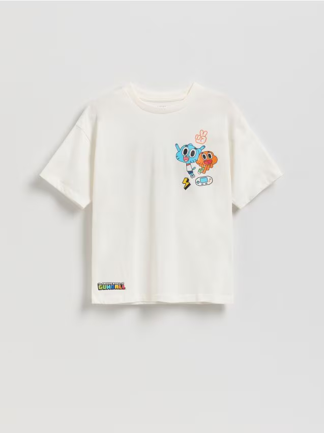 Reserved - T-shirt Niesamowity Świat Gumballa - złamana biel
