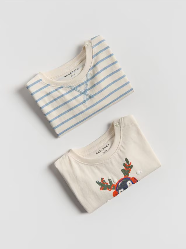 Reserved - Bawełniany longsleeve 2 pack - kremowy miniaturka