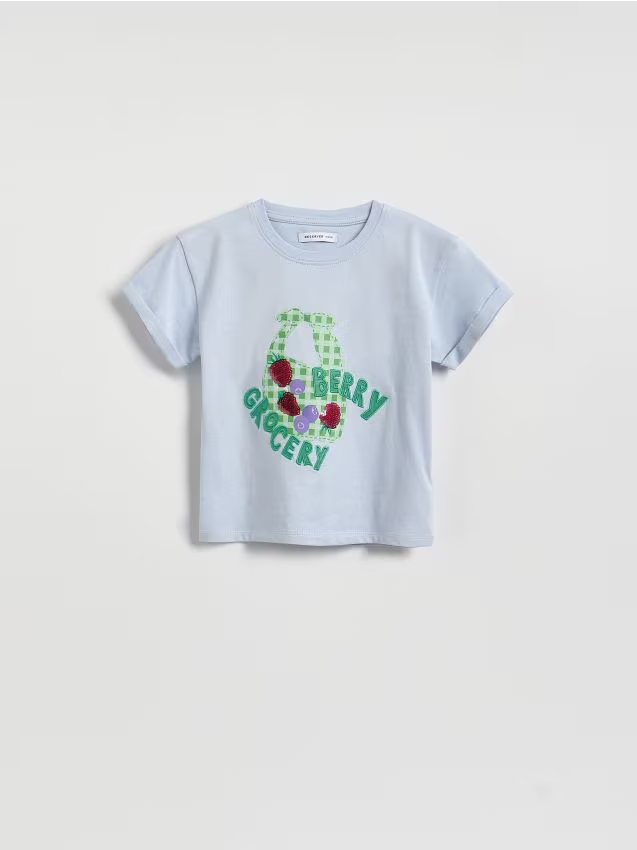 Reserved - T-shirt z aplikacją - jasnoniebieski miniaturka