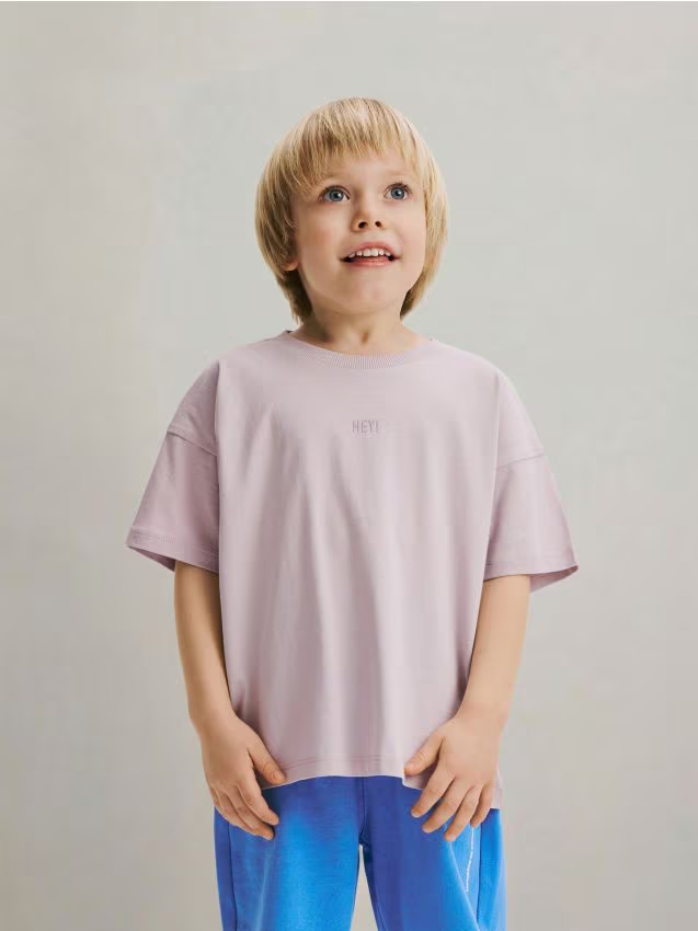 Reserved - Bawełniany t-shirt - lawendowy